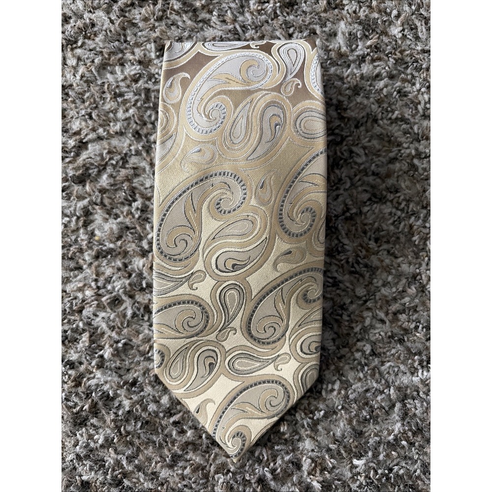 croft barrow paisley silk tie 60" beige wheat light‎ tan necktie